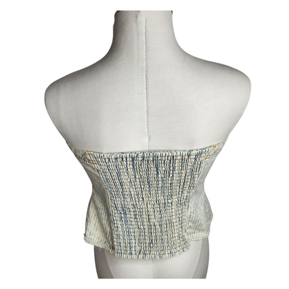 NWT Pilcro Cream and Gray Strapless Button-Down Blouse. Anthropolgie - Picture 5 of 9